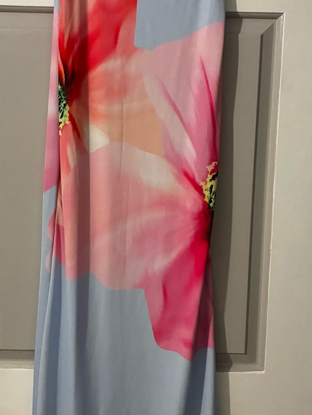 Floral Pink Maxi Dress with Blue Base